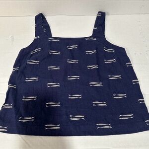 A New Day navy blue linen tank top with a fish print, loose fit Size Small